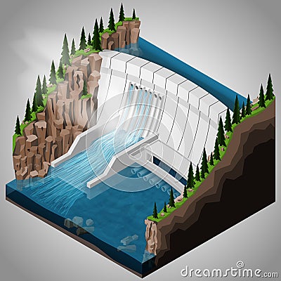 River hydroelectric power station. Vector Illustration