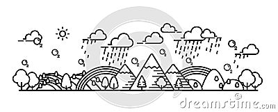 Landscape view rain fall weather Vector Illustration