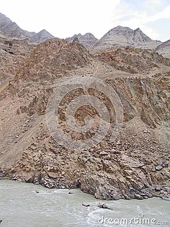 River Ind valley, in mountains of Ladakh Stock Photo