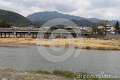 river (katsura-gawa) and bridge in arashiyama in kyoto (japan) Stock Photo