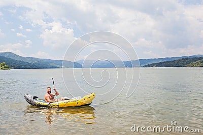 River kayaker man , kayaking on Danube river Stock Photo