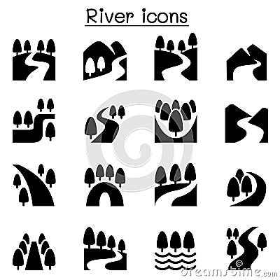 River, Lake , canal nature icons set Vector Illustration