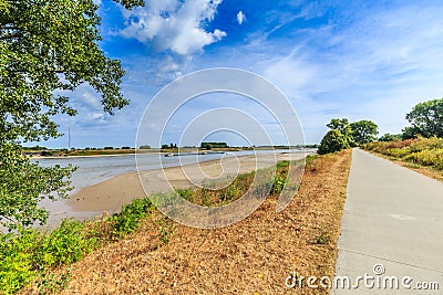 River landscape Nederlandse Waal at Millingerwaard with extremely low water Stock Photo