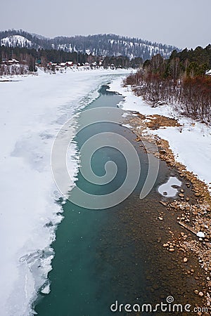 River Lebed' near Altai village Ust'-Lebed' in winter season Stock Photo