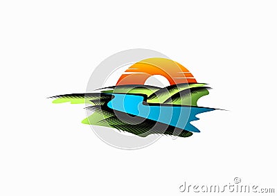 River logo, landscape icon,lake sign and nature concept design Vector Illustration