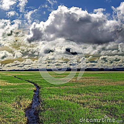 River into lovely clouds Stock Photo