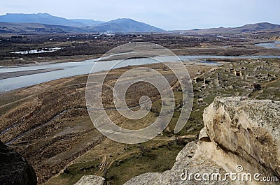 River Mktvari,view from ancient Uplistsikhe cave town,Georgia Stock Photo