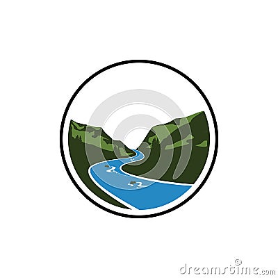 River mountain landscape logo vector Vector Illustration