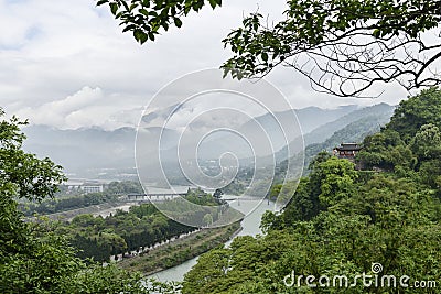 overlooking water conservancy of dujiangyan Stock Photo