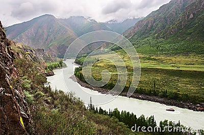 River, mountains and clouds. Stock Photo