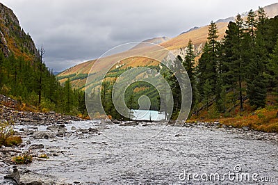 River, mountains and woods. Stock Photo