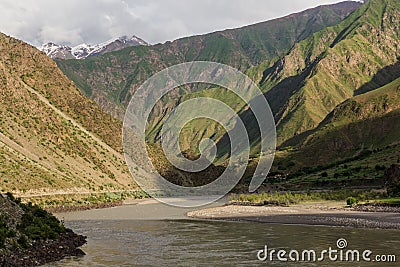 River Panj Pyandzh between Tajikistan and Afghanist Stock Photo