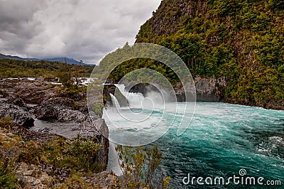 River Petrohue in cloudy weather, Chile Stock Photo