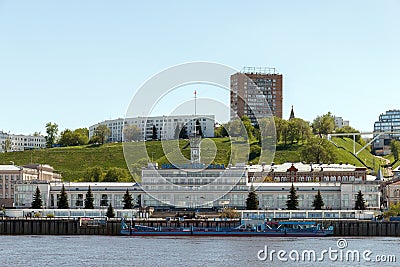 River Port in Nizhny Novgorod and Fedorovsky Embankment Stock Photo