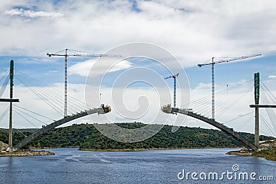 River Railway Bridge Under Construction in Spain Stock Photo
