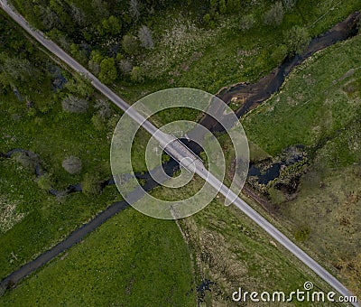 River and road crossroads - drone photo Stock Photo