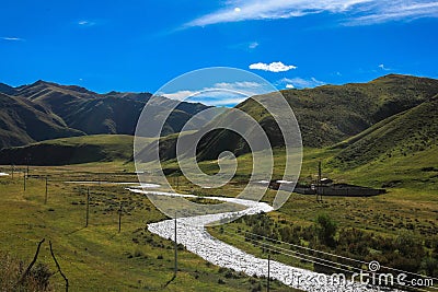 a river at Ruoergai Grassland, Xiahe, Gannan, China Stock Photo