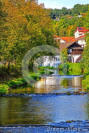River Salz in the Hessian health resort Bad Soden SalmÃ¼nster Taunus, Germany Stock Photo
