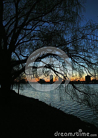 River scene at dusk Stock Photo