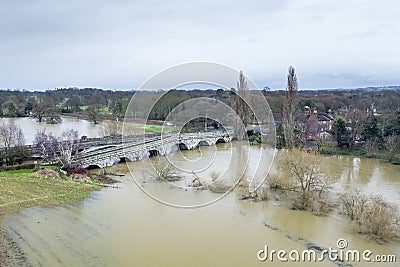 River Severn in Flood at Atcham in Shropshire Stock Photo