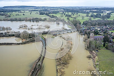 River Severn in Flood at Atcham in Shropshire Stock Photo