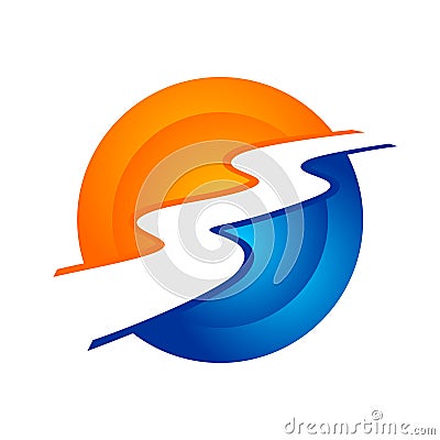 River Stream Modern Circular Symbol Logo Design Vector Illustration