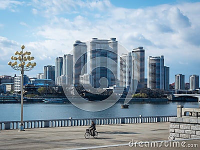 River Taedong and Pyongyang Cityscape Editorial Stock Photo