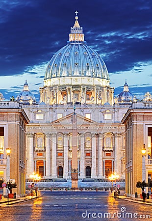 River Tiber, Ponte Sant Angelo and St. Peter's Basilica Stock Photo