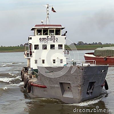 Shipping - Irrawaddy River - Myanmar (Burma) Editorial Stock Photo