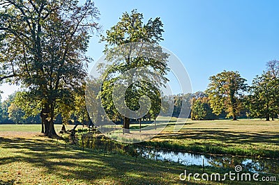 river and trees in the garden of the Muskauer park during autumn Stock Photo