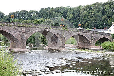 The river bridge over the usk at the town of usk Stock Photo