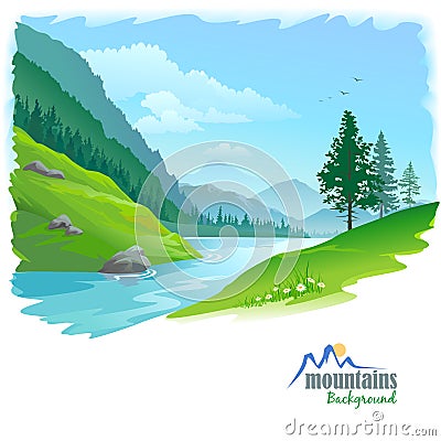 River in a Valley Vector Illustration