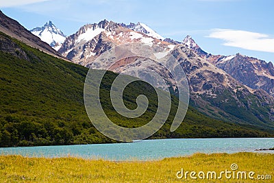 River in valley at foot of Andes mountains Stock Photo