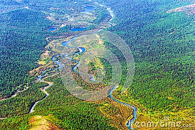 River valley in the mountains. Mountain rivers. Aerial view. Picturesque mountain landscape Stock Photo