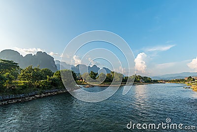 River at the village of Vang Vien Stock Photo