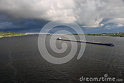 River Volga, bulk-carrier, Kostroma, Russia Stock Photo