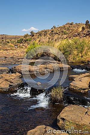 River and Waterfall at Bourke Luck Potholes, Blyde River Canyon, South Africa Stock Photo