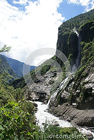 River, Waterfall, Mountain - Landscape Stock Photo