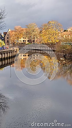 River Wensum in Autumn at Fye Bridge, Norwich, Norfolk, England Stock Photo