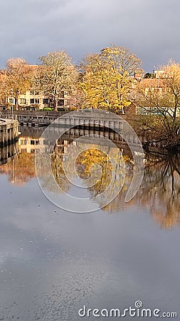 River Wensum in Autumn at Fye Bridge, Norwich, Norfolk, England Stock Photo