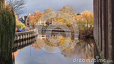 River Wensum in Autumn at Fye Bridge, Norwich, Norfolk, England Stock Photo