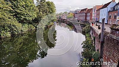 River Wensum at Fye Bridge, Norwich, Norfolk, England Editorial Stock Photo