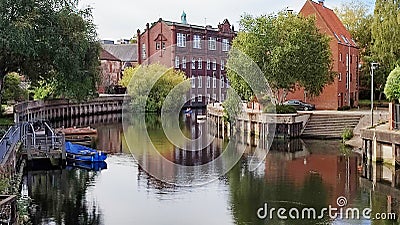 River Wensum at Fye Bridge, Norwich, Norfolk, England Editorial Stock Photo