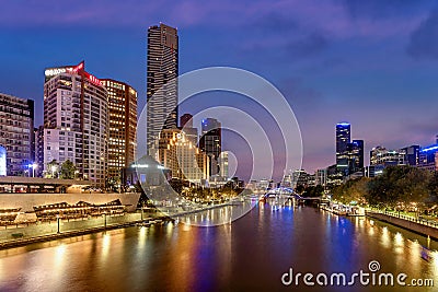 River Yarra and buildings on the Southbank at night, Melbourne, Editorial Stock Photo