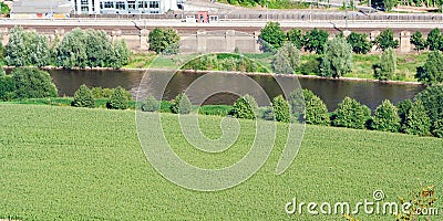 Riverbed from a bird`s eye view. Photo taken with a drone. Stock Photo