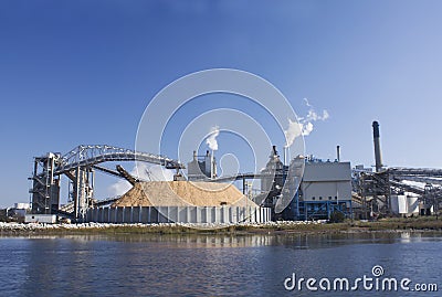 Riverfront papermill Stock Photo