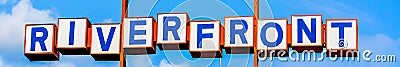 Riverfront Square Block Blue Letters Stock Photo