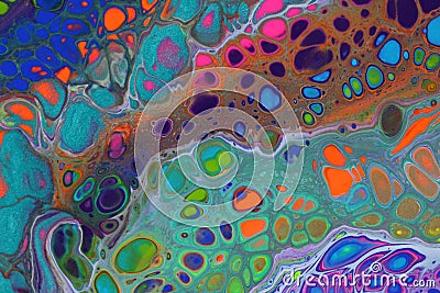 Rivers of bright cells flow through this abstract acrylic background. Stock Photo