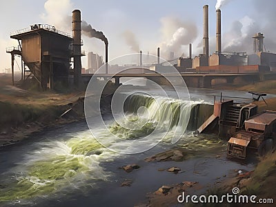 Rivers in Peril. The Environmental Toll of Unchecked Industrial Waste Spills Stock Photo