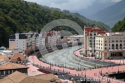 Riverside of Mzymta river in Rosa Khutor Editorial Stock Photo